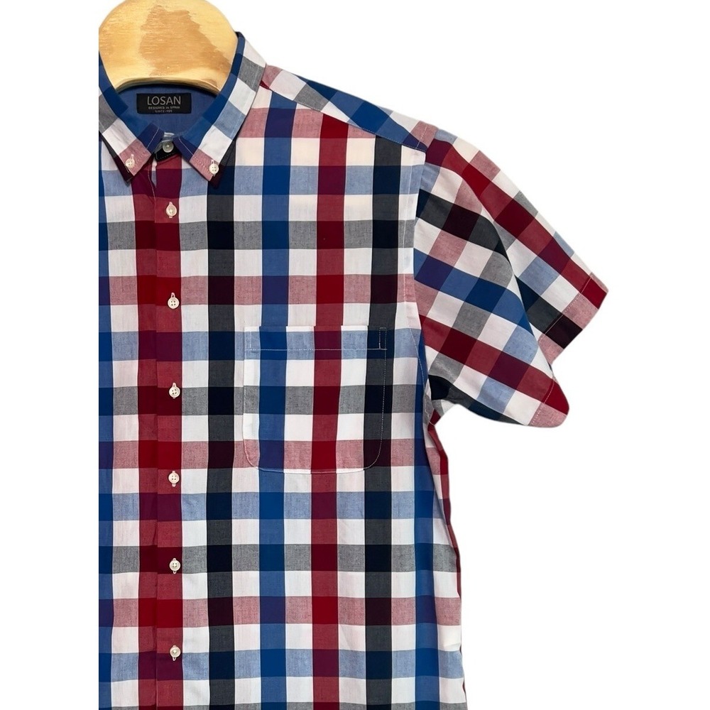 LOSAN Designed/Spain Men US Size XXL Multi Plaid Button Down Short‎ Sleeve Shirt